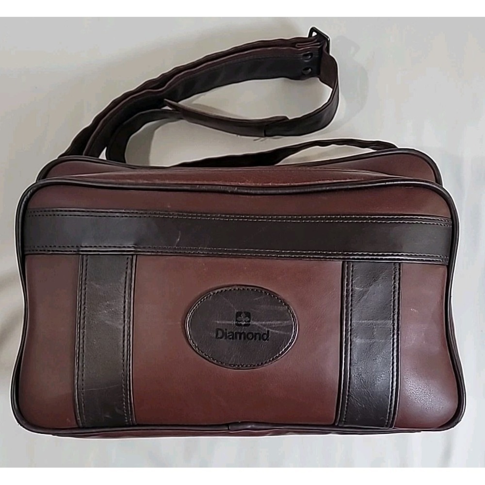 Vintage Louis Lefkowitz Diamond Leather Camera Shoulder Bag Brown Case Gadget